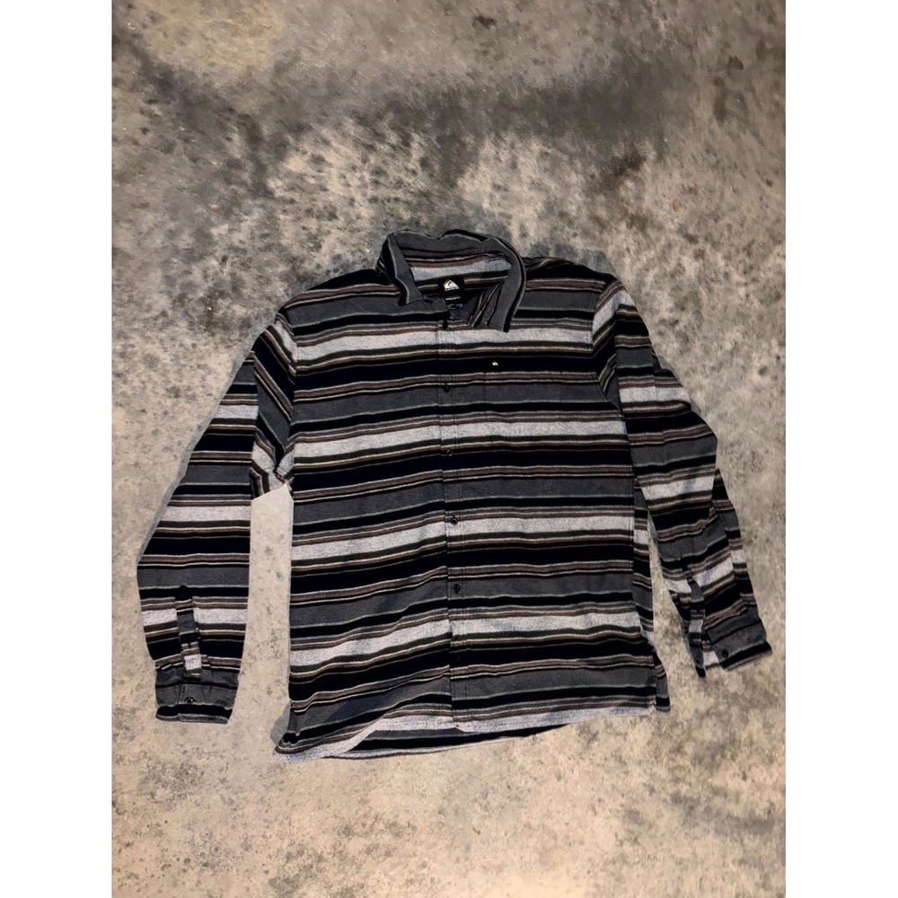 Quiksilver Lyne Flannel Shirt Mens 2XL Blue Gray Striped Regular Fit Button Up
